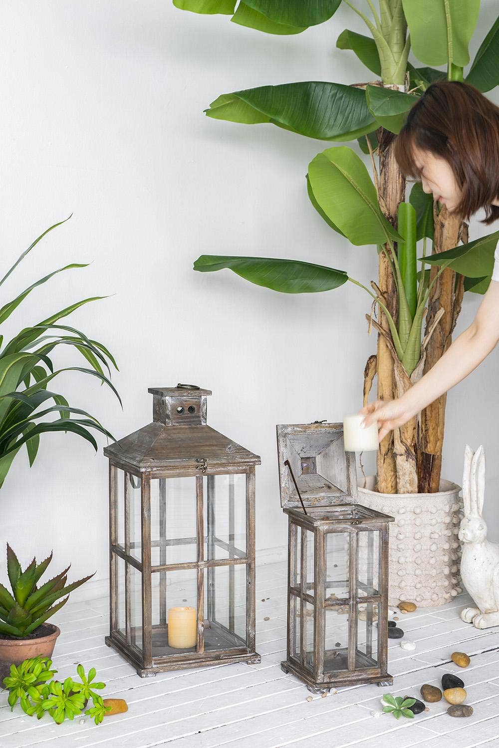 A&B Home Group Inc. - Wholesale Lantern - S/2 Graca Square Temple Garden Candle Lanterns - Brown0