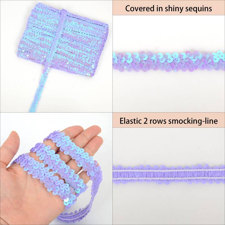 AK Brand - Wholesale Ribbon – Gift wrapping - Elastic Sequin Trim 0.8 Inch Glitter Paillette Ribbon37