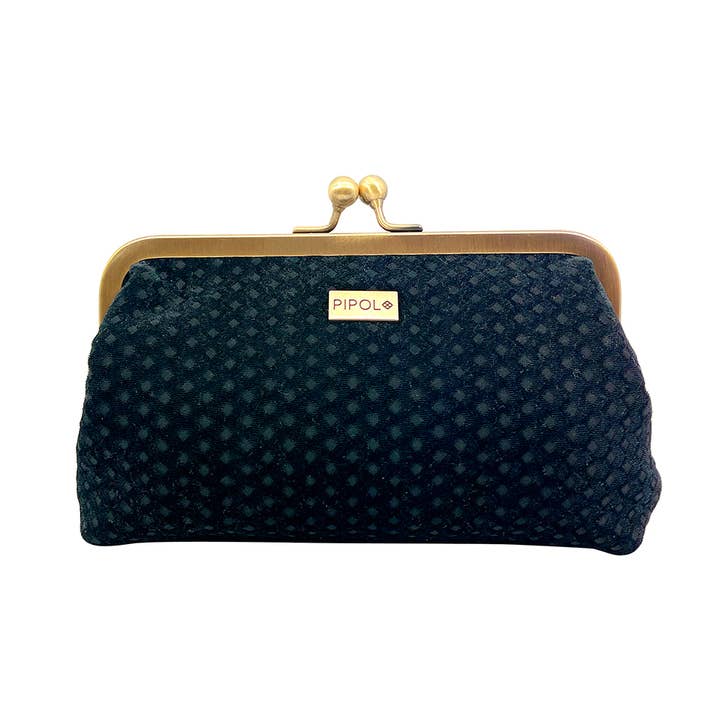 Tracolla cosmetica ANA in velluto nero con chiusura a telaio per la vendita all'ingrosso da parte di PIPOL