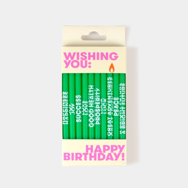 54 Celsius - Wholesale Cake Candle - Wishing You: Long 5" Birthday Candles (10 Pack), Green