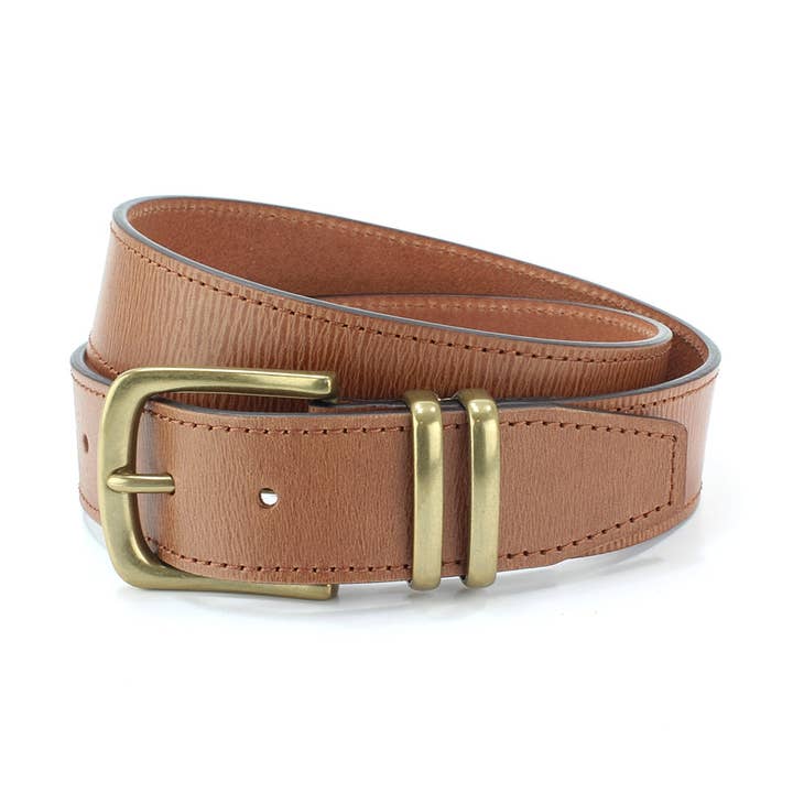 Cintura jeans in pelle a doppio anello marrone chiaro da 40 mm per la vendita all'ingrosso da parte di Sophos