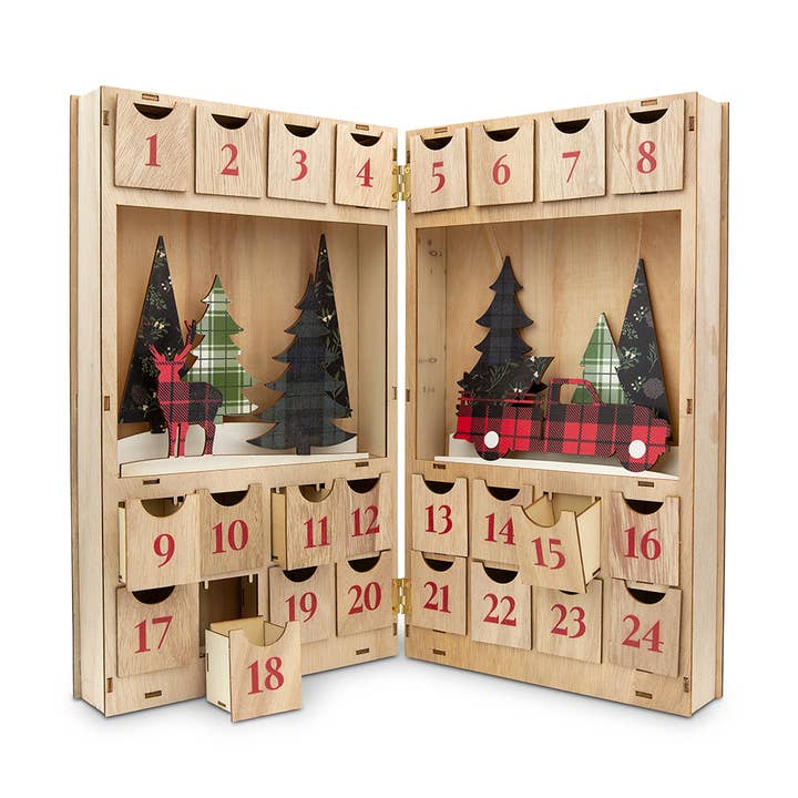Weddingstar Inc. - Wholesale Advent Calendar - Plaid Stag Wooden Advent Calendar - Name