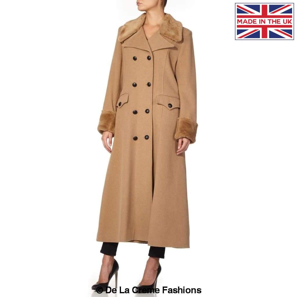 De La Creme Fashions - Venta al por mayor Abrigos de piel/piel sintética - Mujer - Abrigo maxi de mezcla de lana para mujer con cuello y puños de pelo sintético estilo militar9