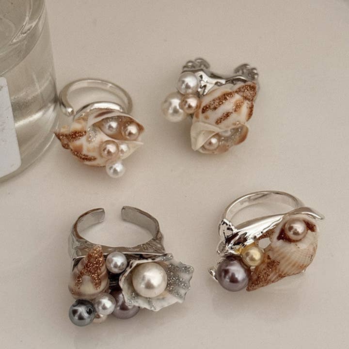 Dipped Shop - Wholesale Cocktail/Statement Ring - Handmade Pearl Shell Inlaid Stacked Open Ring DP25E7524