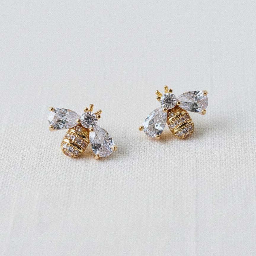 Ellemadera - Wholesale Stud/Post Earrings - Miniature Cubic Zirconia Bee Stud Earrings1