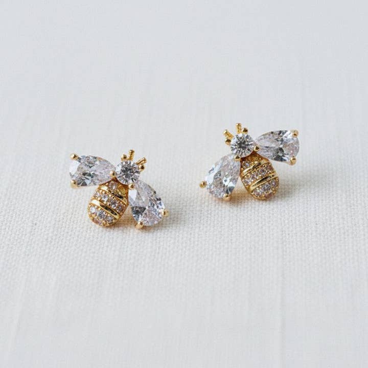 Ellemadera - Wholesale Stud/Post Earrings - Miniature Cubic Zirconia Bee Stud Earrings1