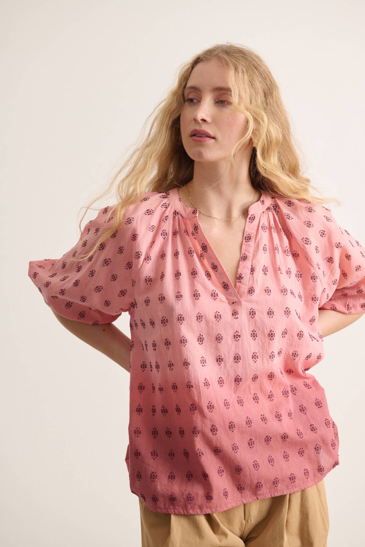 Terracotta Embroidered Tie-Dye Blouse - NEROLI for wholesale on Faire1