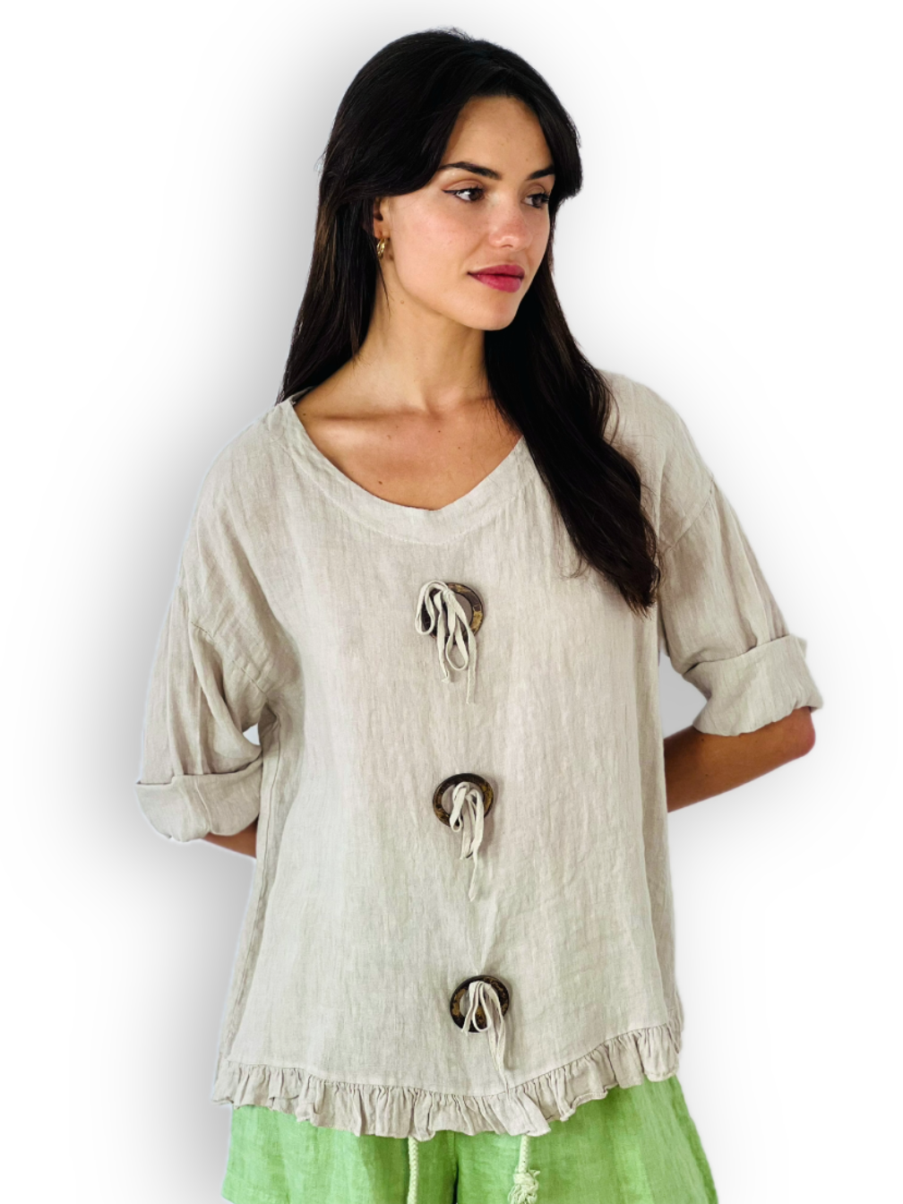 Linos y Textiles – wholesale Blus - Dam – Ringblus i 100 % linne9