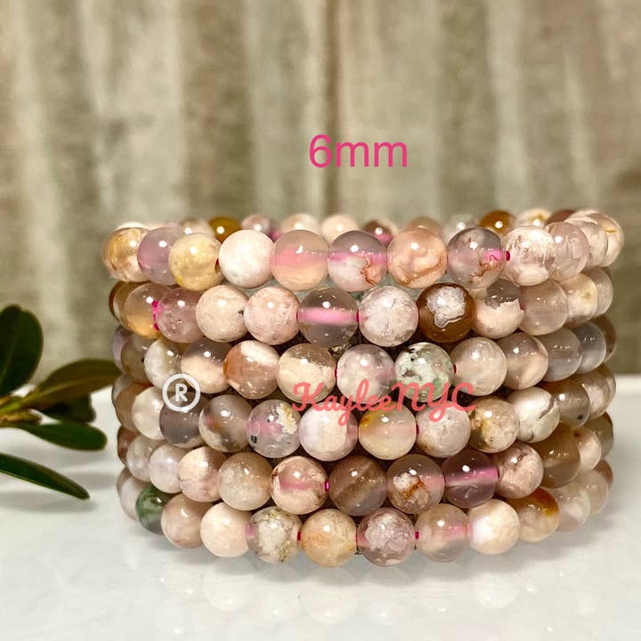 KayleeNYC - Wholesale Beaded Bracelet - Natural Flower Agate 6mm 7.5” Crystal Stretch Bracelet6