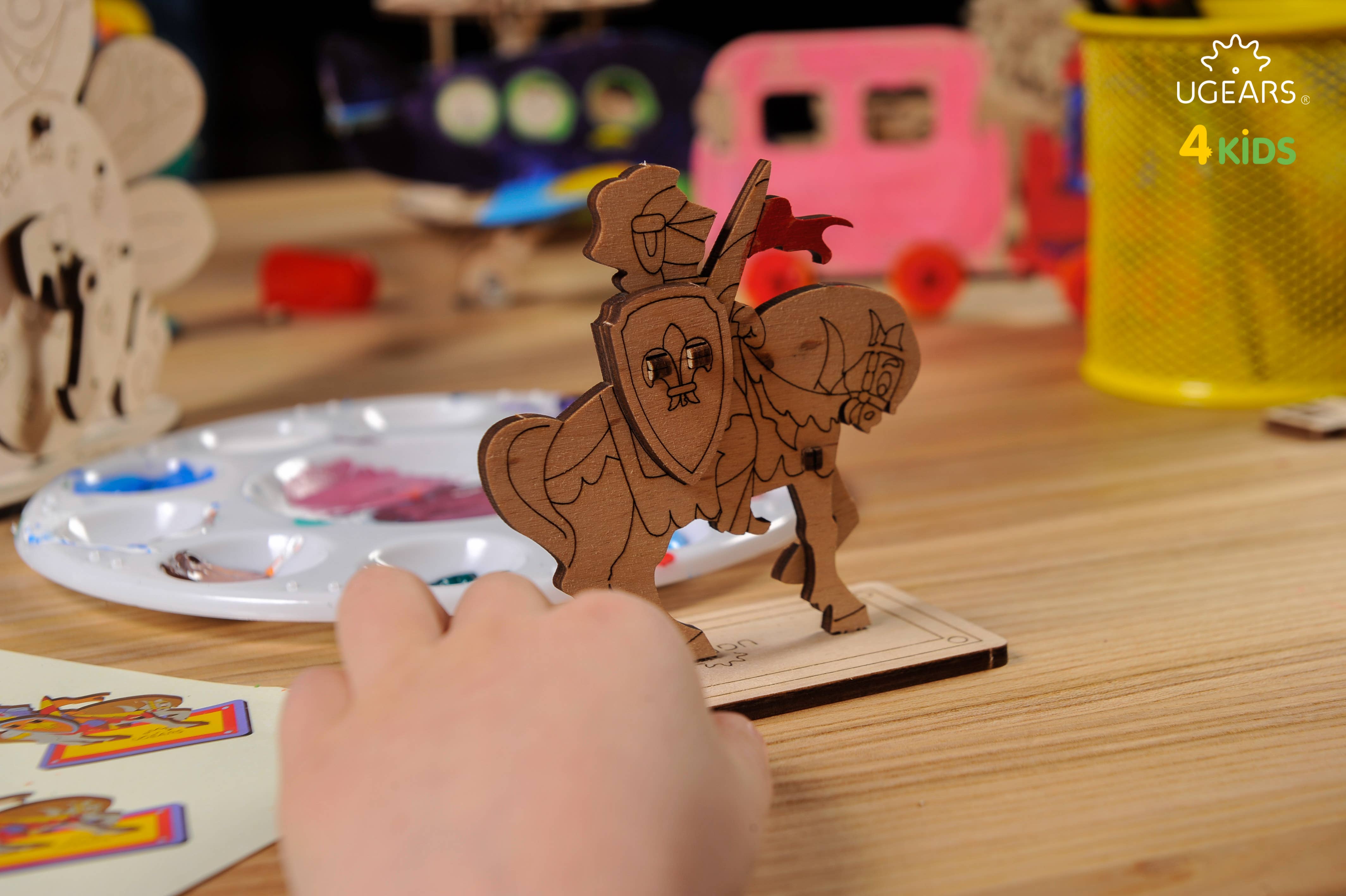 Ukidz LLC - Wholesale DIY Craft Kit - Kids - UGears 4Kids Knight (Wooden 3D Puzzle -Coloring)1