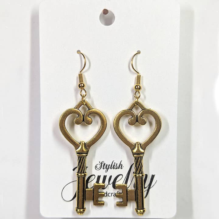 Antique Gold Double Sided Master Key Earrings for wholesale by Stylish Jewelry Supply