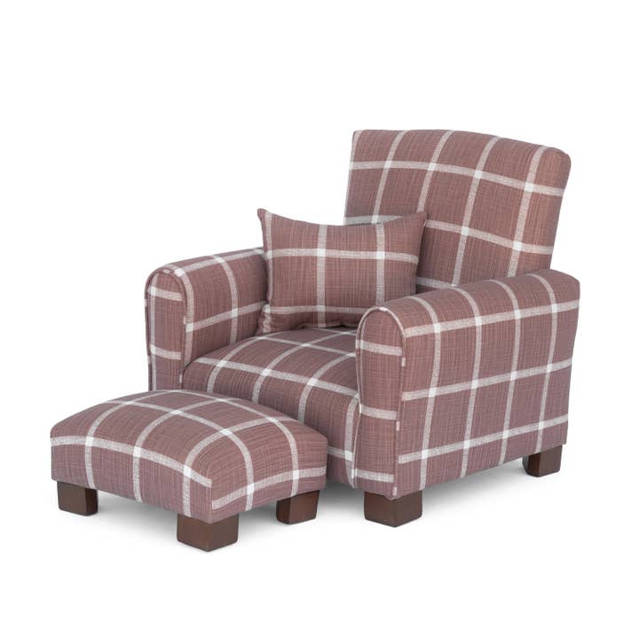 Rosewood Linen Toddler Armchair with Footstool and Pillow for wholesale by The Rose Hill Company
