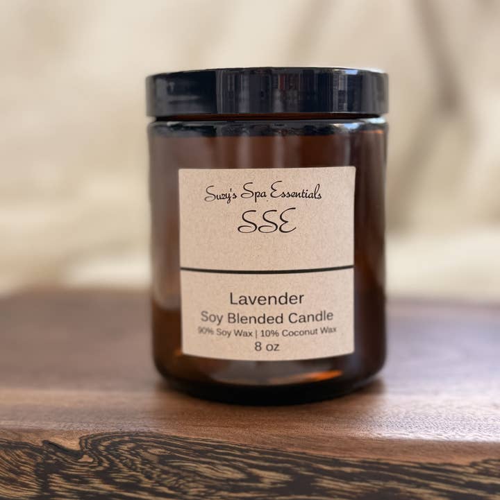 Suzy Spa Essentials - Wholesale Jar/Filled Candle - Lavender Soy Blend Candle - 8 oz Amber Jar2