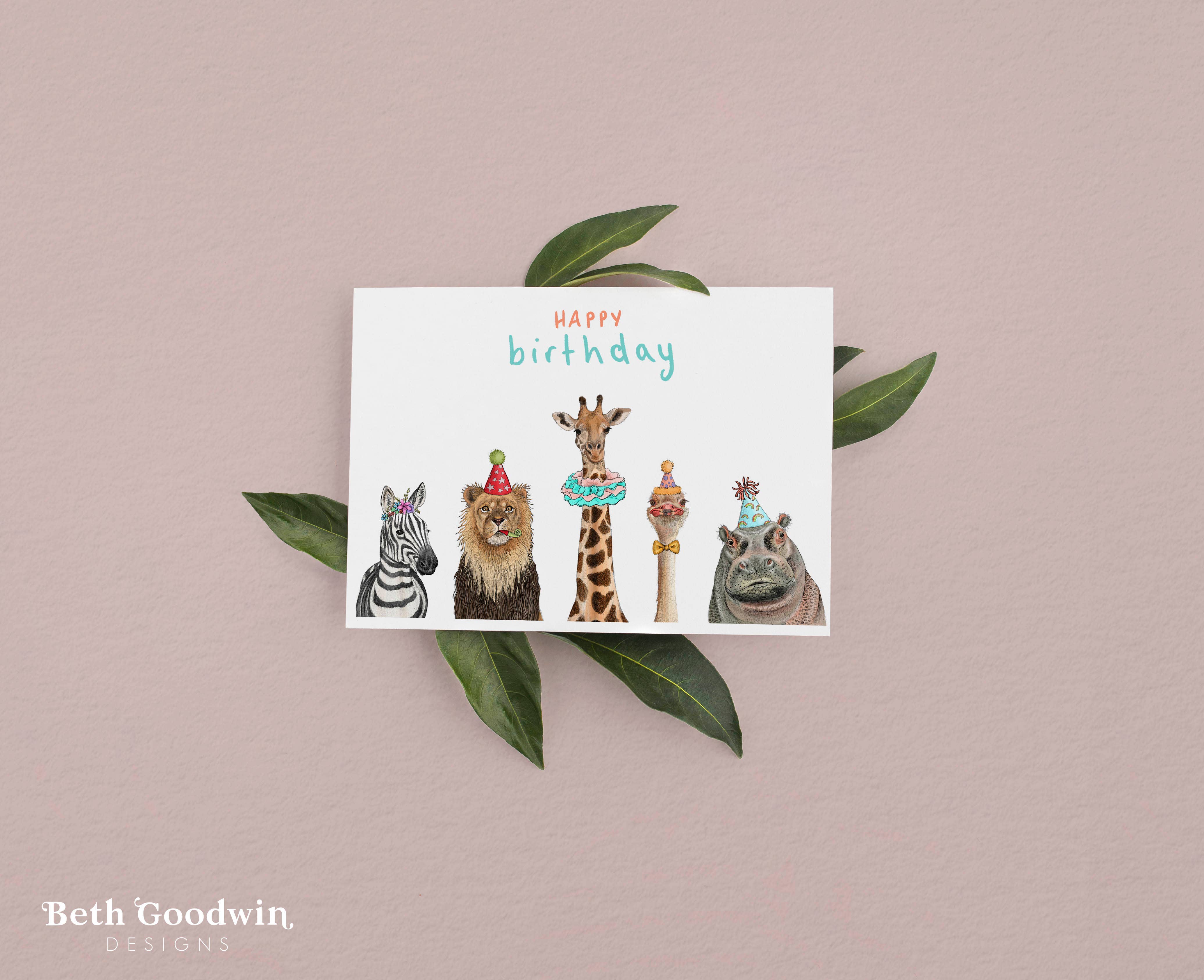 Beth Goodwin Designs - Vendita all'ingrosso Biglietti di auguri - Biglietto di compleanno Safari | Biglietti di auguri con animali | Fauna selvatica3