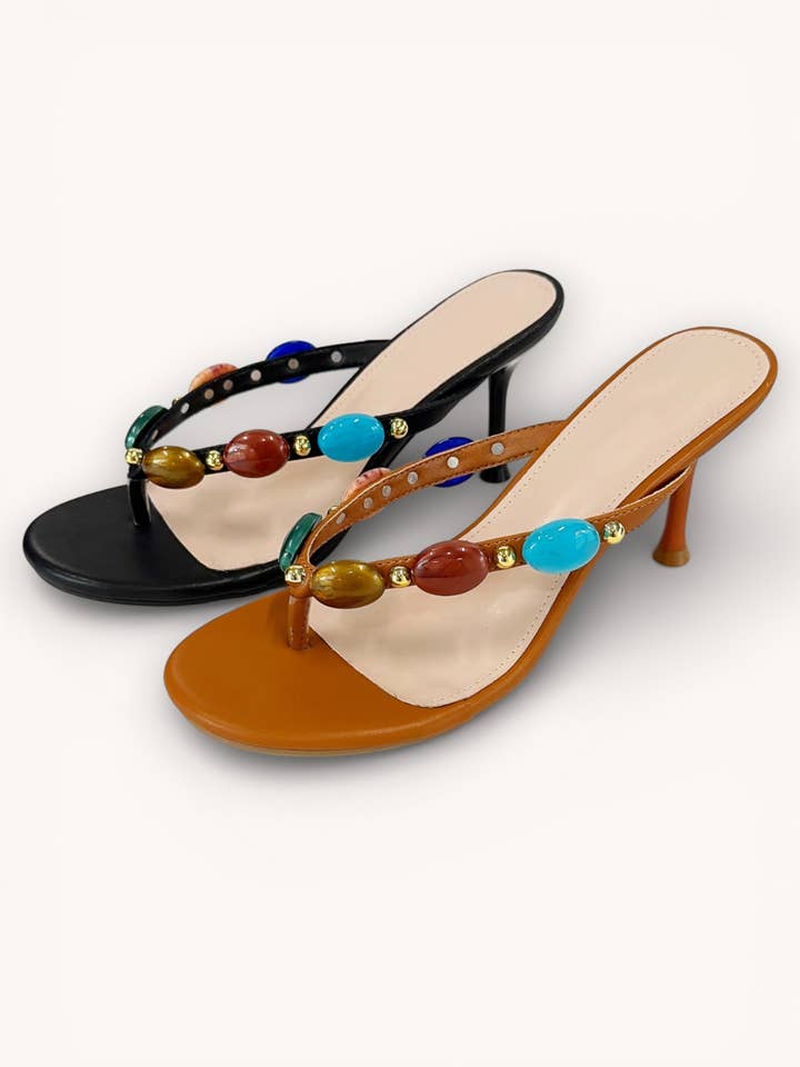 KATHIE-01 ELEGANTE BOHEMIEN MET JUWELEN VERSIERDE COMFORTABELE MID H SANDALEN voor wholesale door CCOCCI