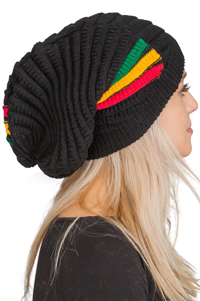 Cap Zone - Wholesale Beanie - Women's - Diagonal Tri-Stripe Reggae Dreadlock Rasta Tam