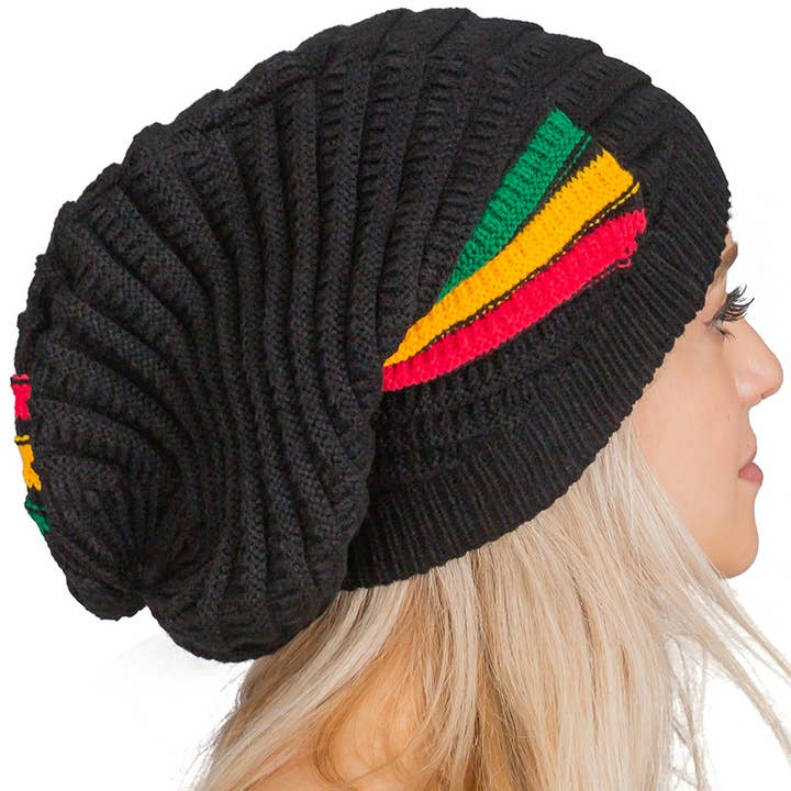 Cap Zone - Wholesale Beanie - Women's - Diagonal Tri-Stripe Reggae Dreadlock Rasta Tam0