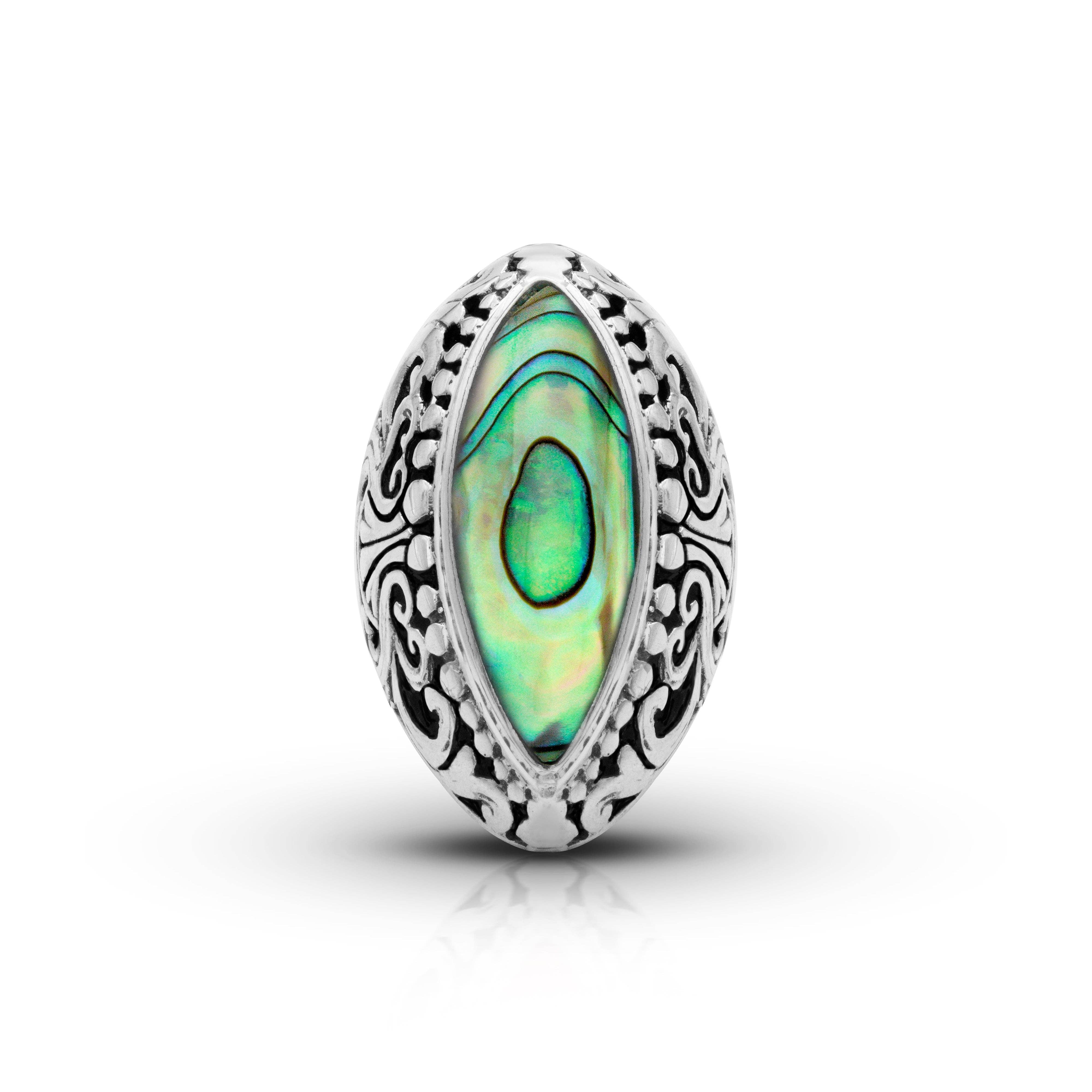 Damai Designs - Wholesale Cocktail/Statement Ring - Balinese Artisan 925 Sterling Silver Ring with Abalone Shell1