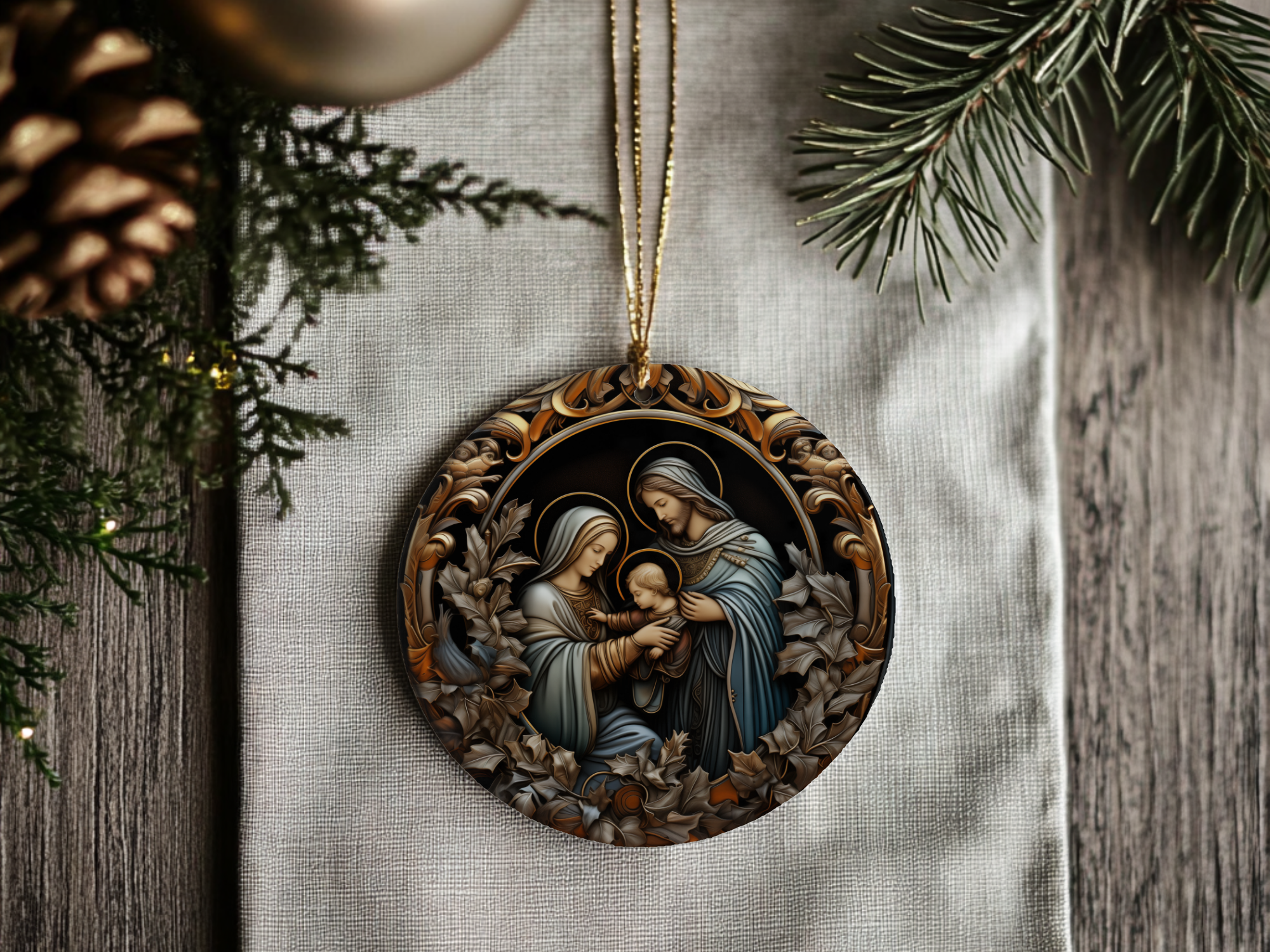 Fernville Creations - Wholesale Ornament - Nativity Ceramic Flat Disc Ornament, Religious Gift3
