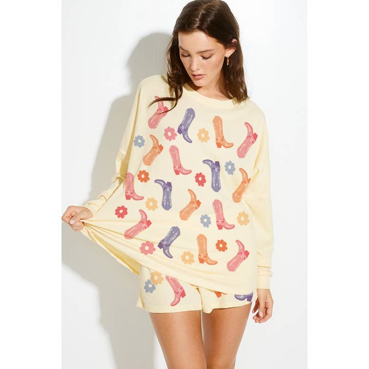 Phil Love - Wholesale Lounge set – Women's - Cowgirl boots print lounge short pants set 16