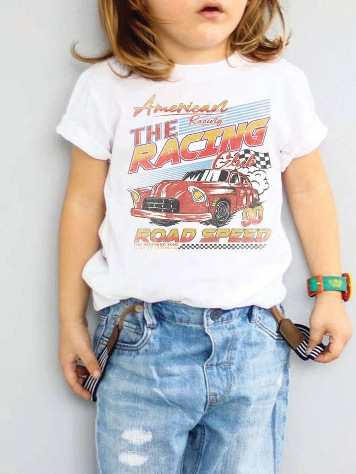 T-shirt gráfica L1390 - RACING por atacado de KNOCK ON THE STYLE