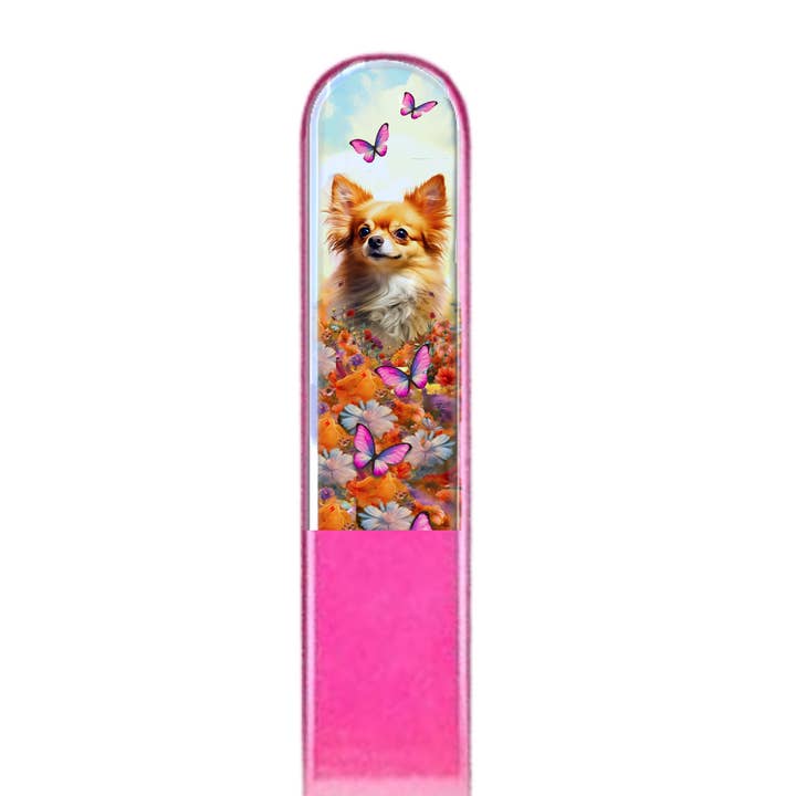 Classy Nail Files - Wholesale Nail File - Chihuahua Dog Pup Flowers 3D Pet Colored Crystal Nail File