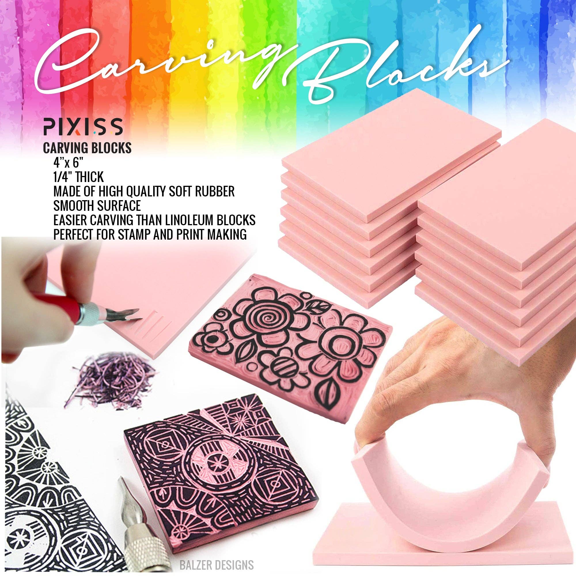Pixiss - Wholesale Craft Tool - PIXISS Carving Blocks with Lino Cutter - 5 Pack2