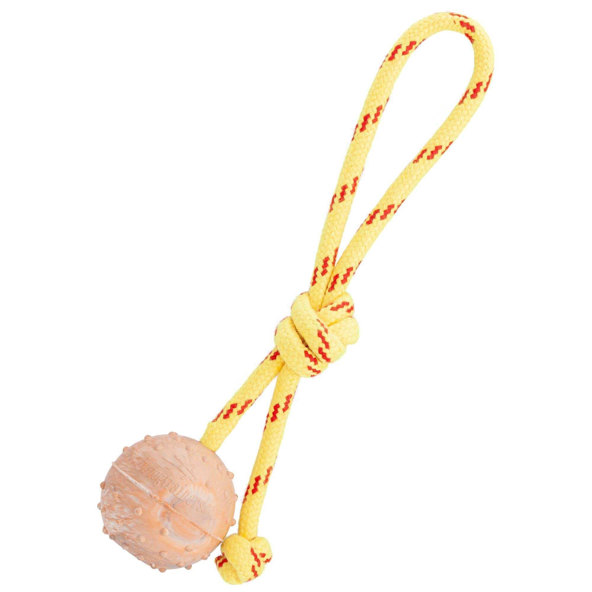 Dogline – wholesale Repleksak - Hund – FDT Gummihundboll på rep, liten - diameter 2" (5 cm)0