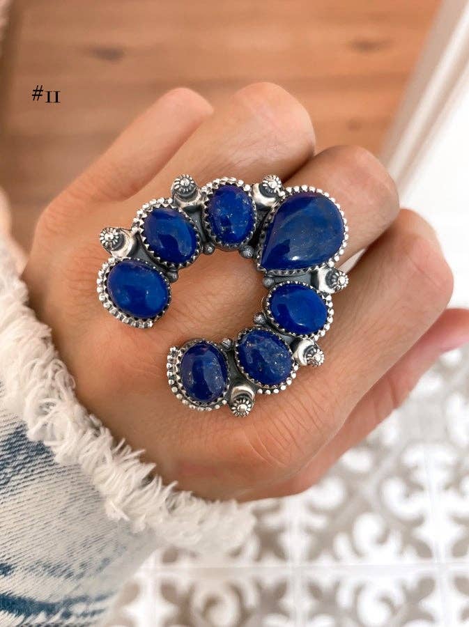 Krush Kandy – Anel de cocktail/declaração por atacado – Anel em Prata Esterlina Squash Blossom Horseshoe | Várias opções de pedra!12