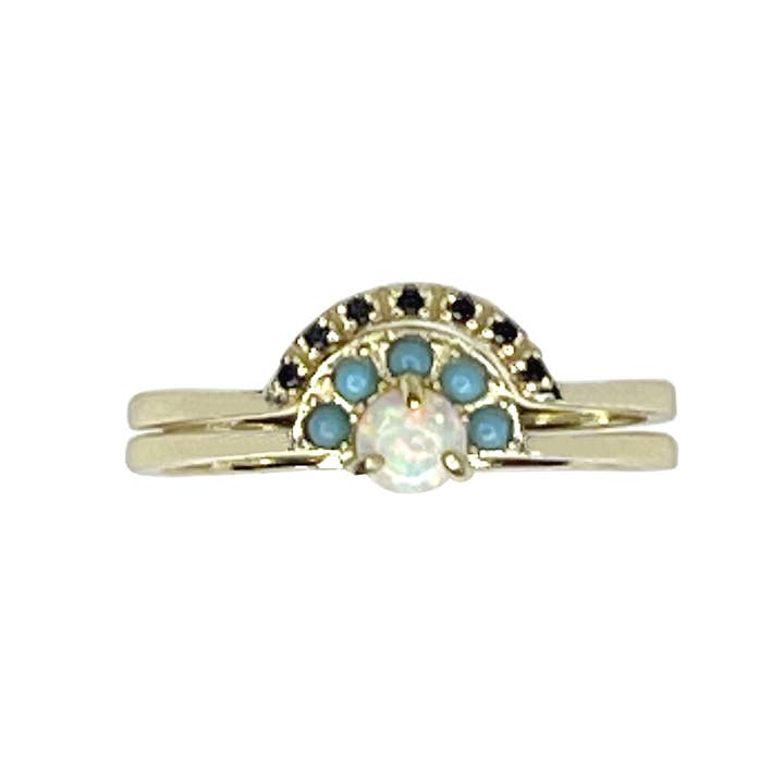 Calico White Opal Stacking Ring Set for wholesale by Benny Loves Stella