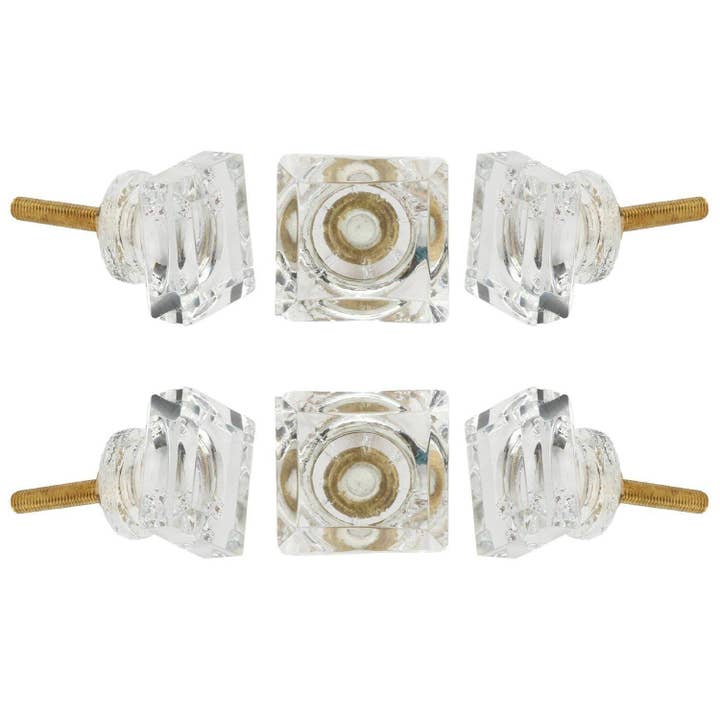 Lot de 6 boutons en verre carrés transparents pour la vente par Perilla Home
