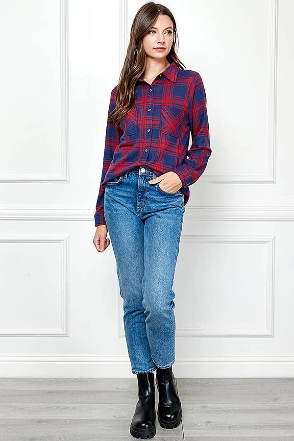 Veracci - Wholesale Button Down Shirt - Women's - Stretch button Up Women Plaid Sweater Shirt0