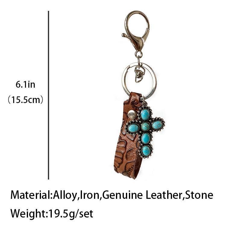 Mio Queena – wholesale Keychain – Women's – Leather Western Style Turquoise Pendant Keychains  - WJ2