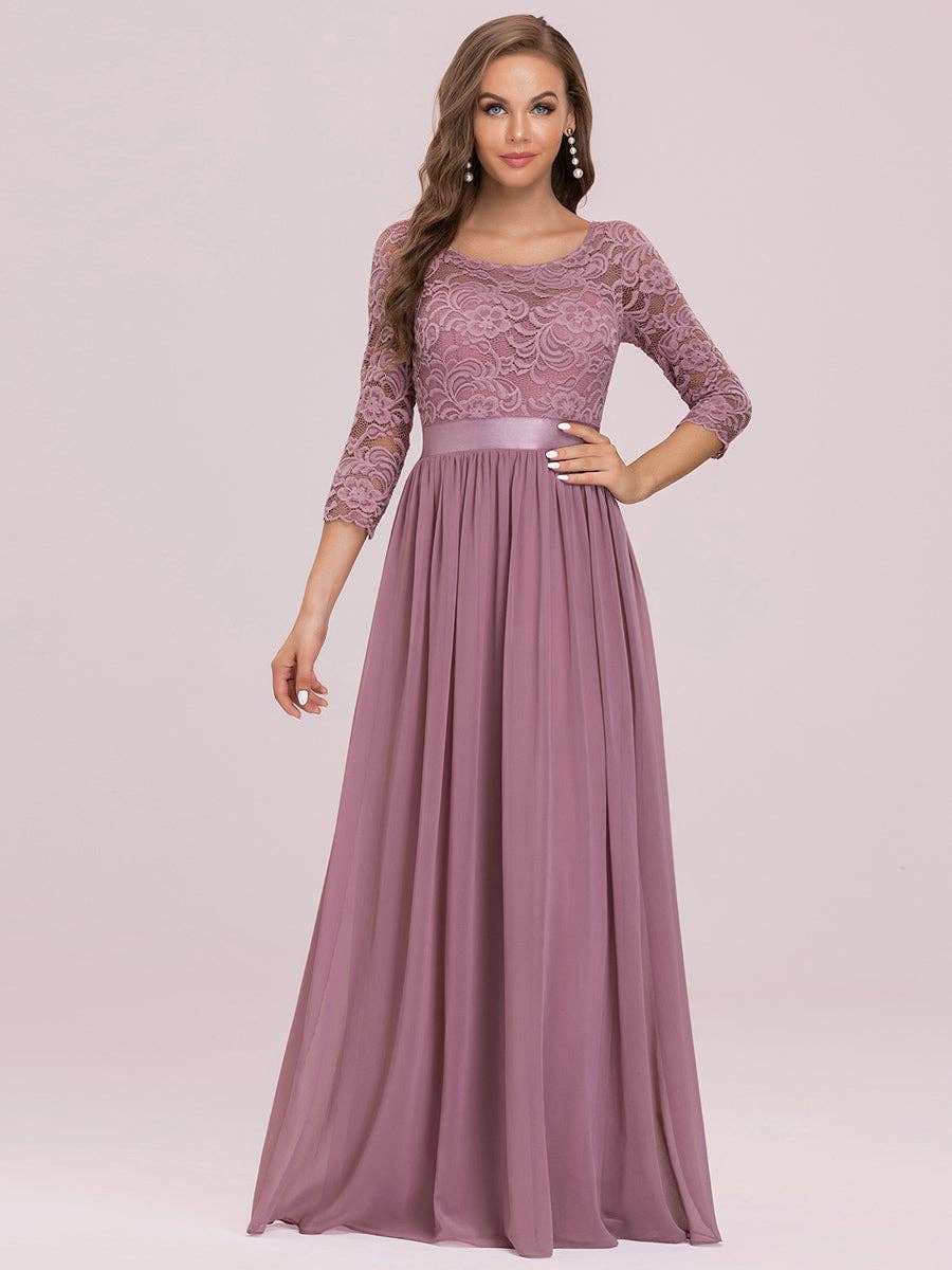 Ever-Pretty - Vente Robe de soirée – femme - Robe de demoiselle d'honneur en dentelle grande taille avec manches longues en dentelle13
