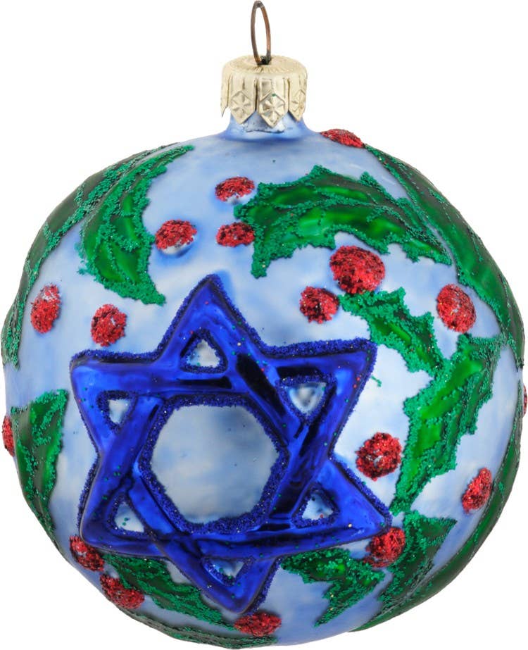 Mia's Polish Treasures – wholesale Prydnad – Blå stjärna judiskt tema julprydnad i glas0