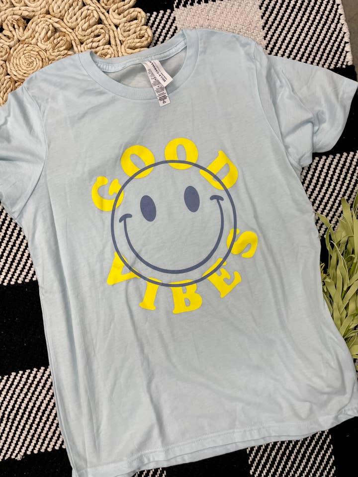Good Vibes Graphic Tee for wholesale by Shirts Plus, Inc.