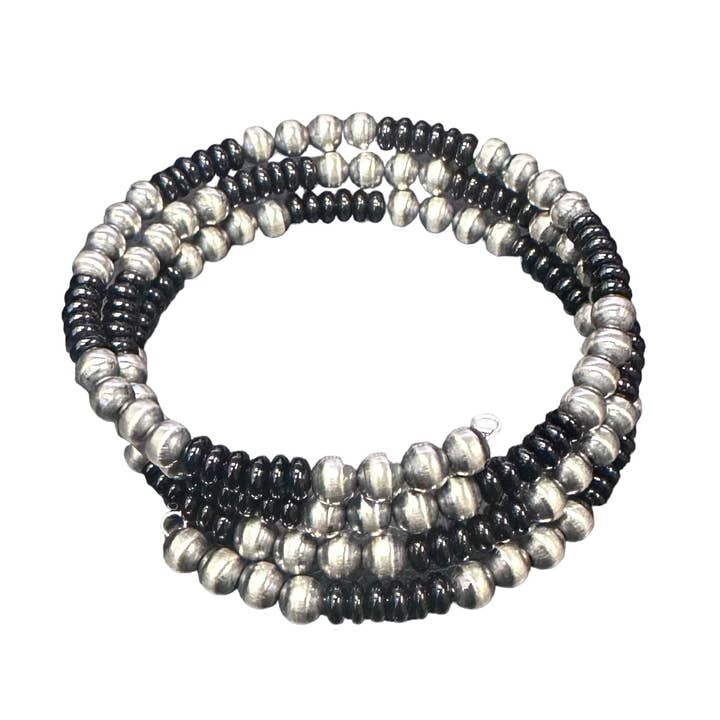 Pulseira de envoltório de pérolas oxidadas Onyx Navajo Prata de 1ª Lei por atacado de Select Lines