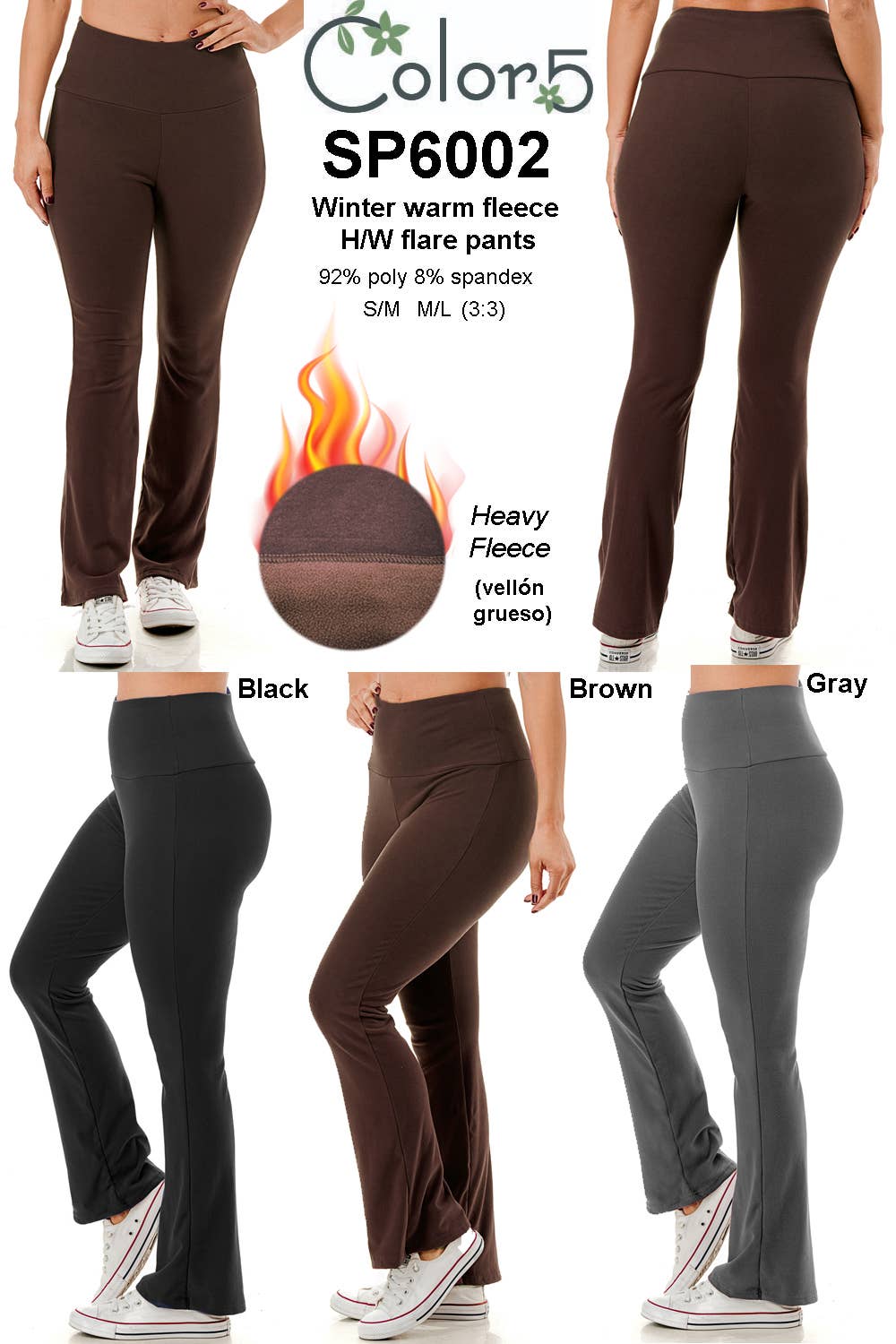 Color 5 – Leggings de desporto/casuais - Mulher por atacado – Calça legging de inverno de cintura alta com forro de lã pesada e perna larga.8