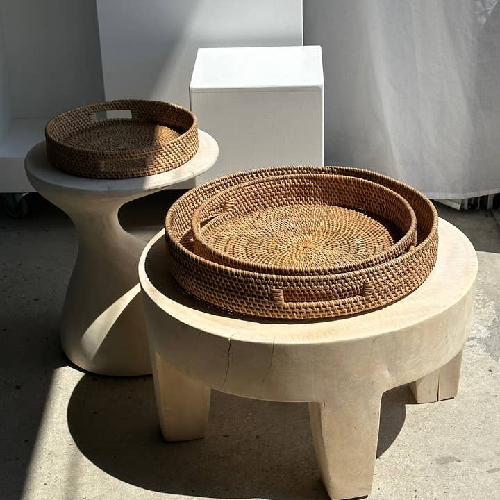 Office Objets - Wholesale Basket - Set of three handcrafted Indonesian wicker baskets in natural rattan (caramel)30