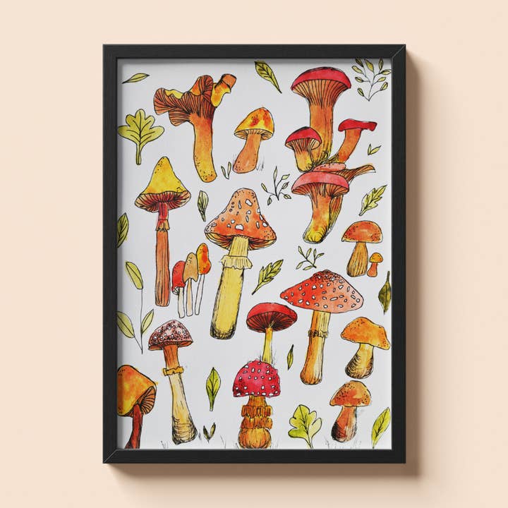 Mushroom Art Print Botanical Illustration Poster for wholesale by Chantelle Taylor Illustrations