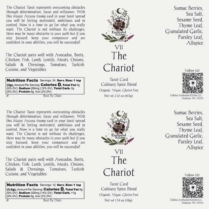 Dahlia's Enchanted Kitchen - Wholesale Dried spice mix - The Chariot - Tarot Card Culinary Spice Blend6