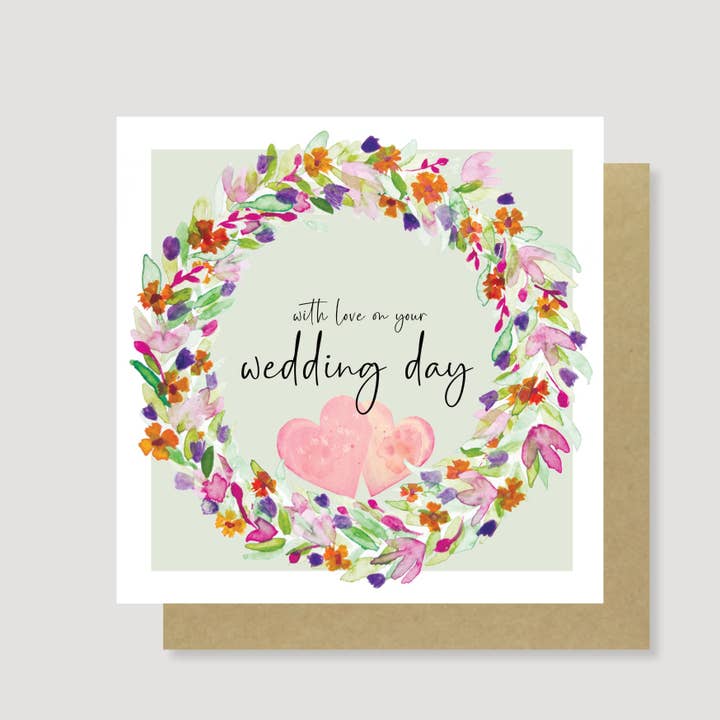 Hand Painted Wedding Day Love Card with Recycled Envelope for wholesale by Heather Trefusis Art - Greeting Cards (*US Duties Paid*)