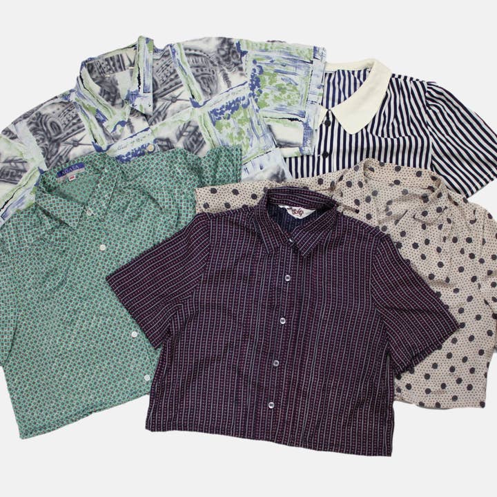 Sun's Out! - Wholesale Button Down Shirt - Women's - Reworked Vintage Short-Sleeve Button Up Blouse - Cropped6