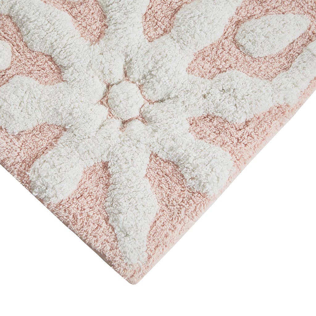 Olliix - Vente Tapis de bain - Tapis de bain en coton médaillon bohème moderne, rose3