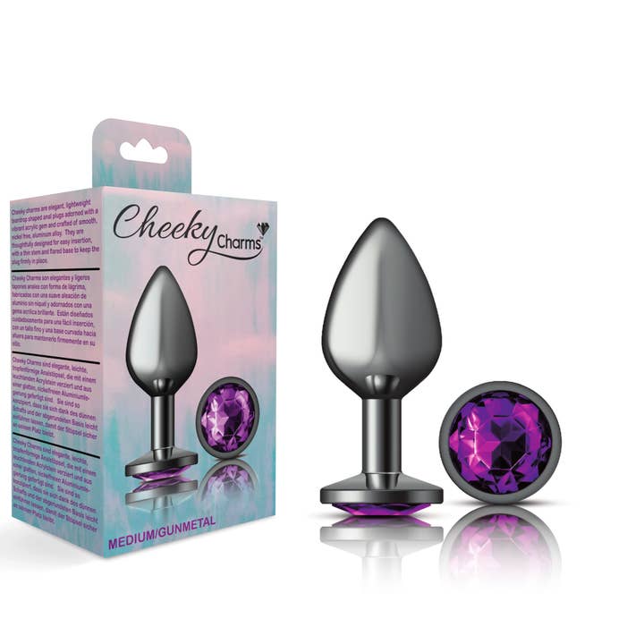Viben - Wholesale Sex Toy - Cheeky Charms Purple Round Gem Gunmetal Butt Plug1