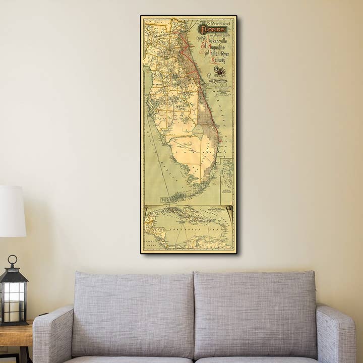 HomeRoots - Vente Poster - Poster mural vintage de 16 po x 36 po avec carte de Jacksonville en Floride2