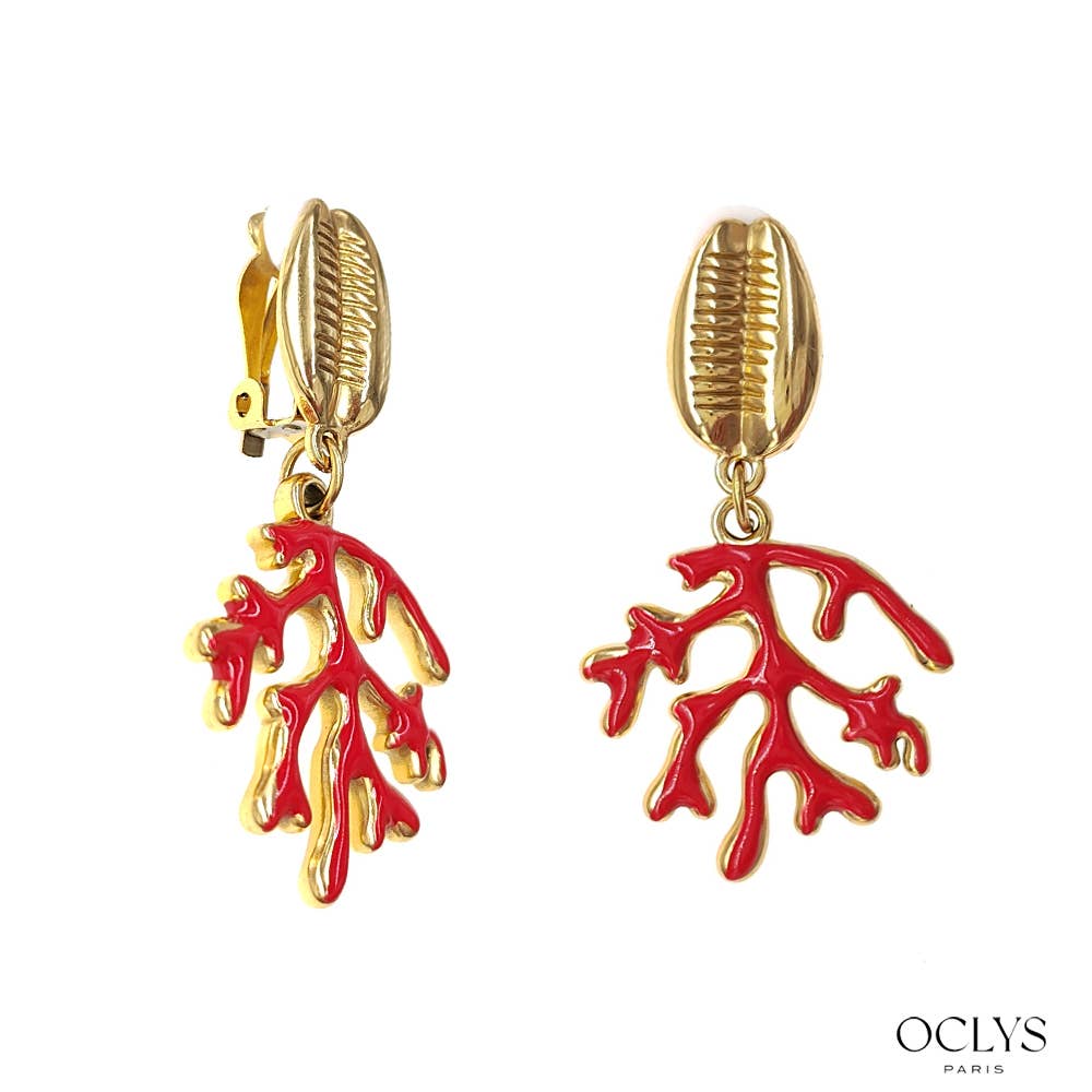 Oclys - Wholesale Clip-On Earrings - Clip-on earrings marine theme coral stainless steel3