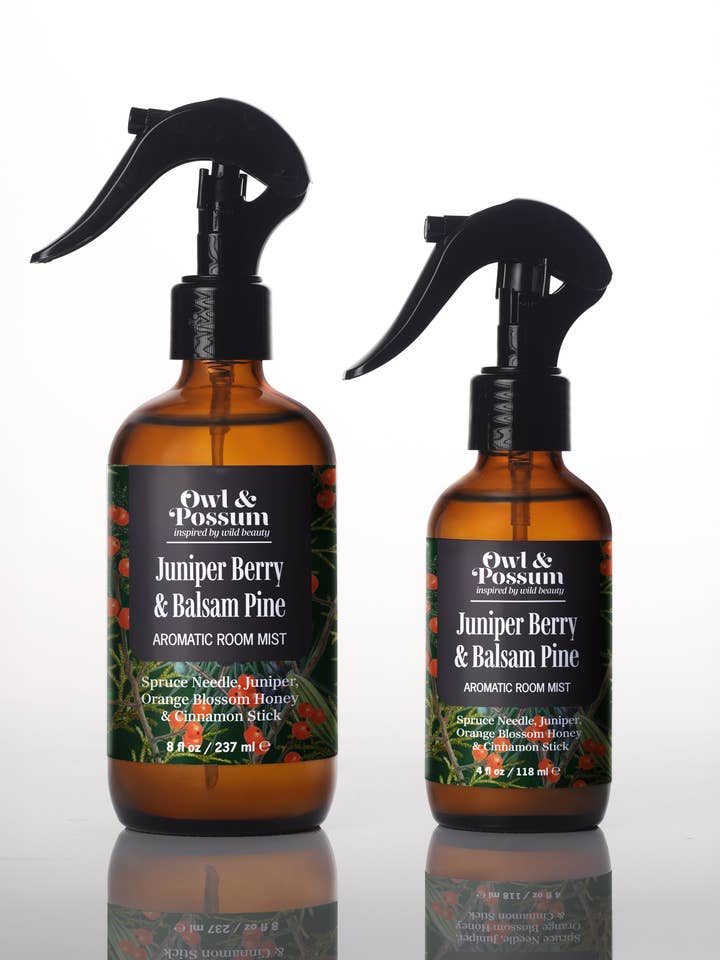 JUNIPER BERRY & BALSAM PINE Fine Mist Room Spray for wholesale by Owl & Possum