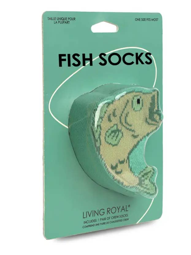 Living Royal - Wholesale Socks - Unisex - 3D Packaged Crew Socks - Fish - "Gone Fishing" - Green