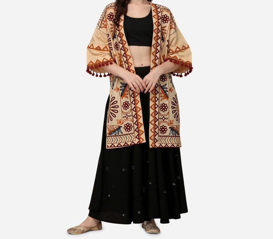 Betty Botanica - Vendita all'ingrosso Kimono - Donna - Kimono ricamato in cotone biologico - Dune del deserto in saldo1